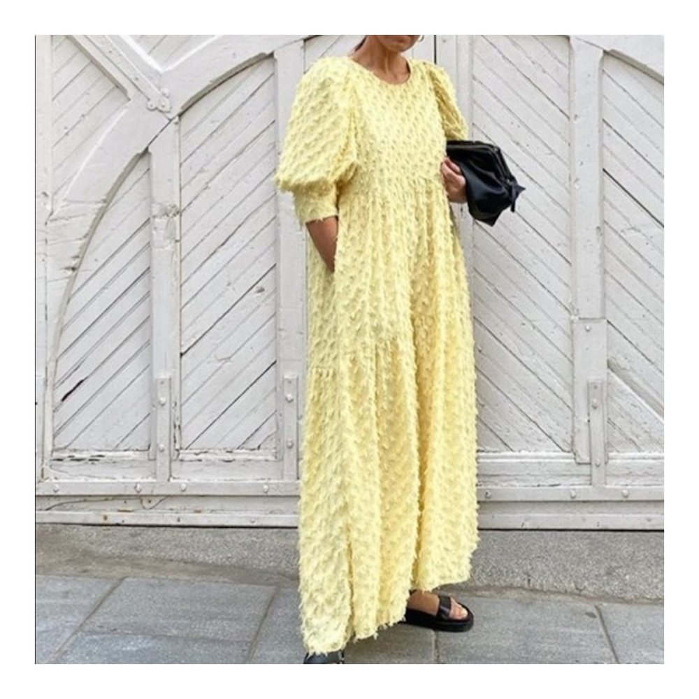 ZARA Puff Sleeve Loose Fitting Midi Dress